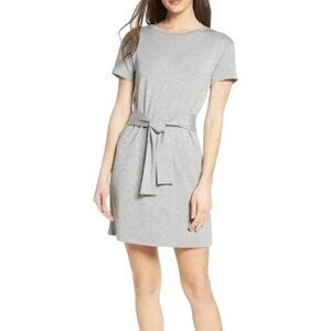 BB Dakota Tie Waist T Shirt Dress Size Medium Short Sleeve Heather Gray Modern